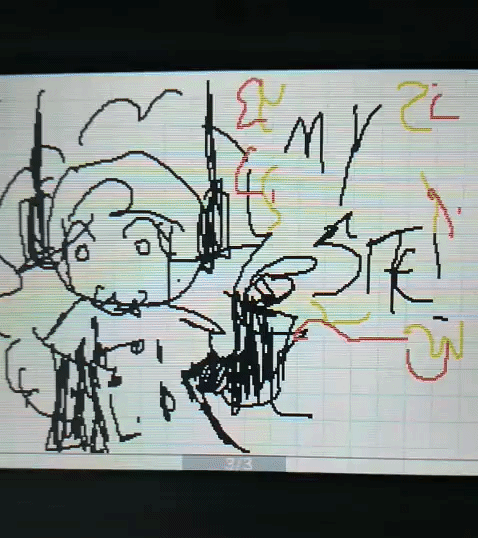 drawing of my sona pointing at the text 'MY SITE'